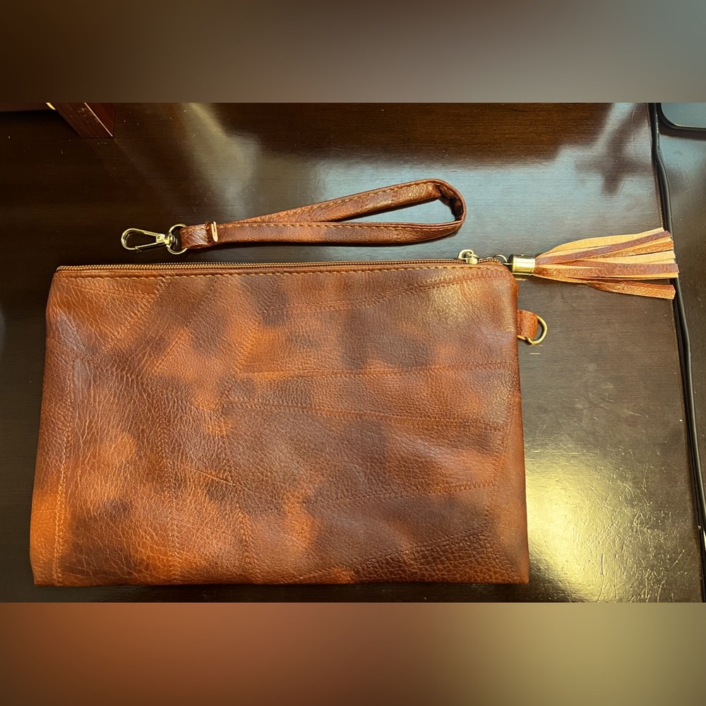 Brown Textured Design Clutch Bag, new